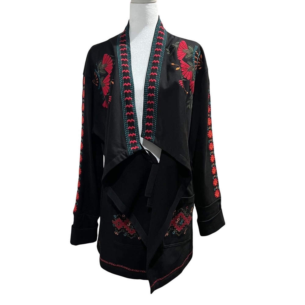 Tasha Polizzi Collection Embroidered Jacket Aztec Floral Draped Cardigan Large